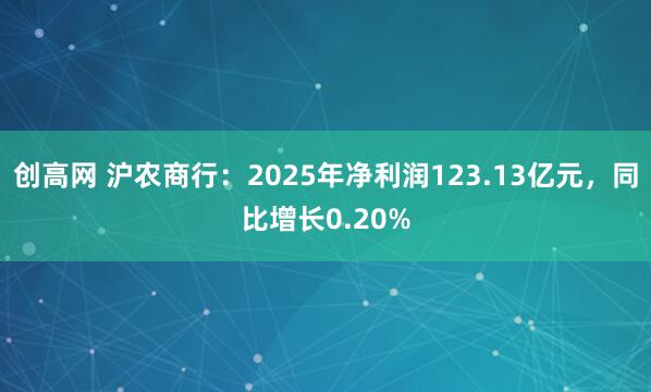 创高网 沪农商行：2025年净利润123.13亿元，同比增长0.20%